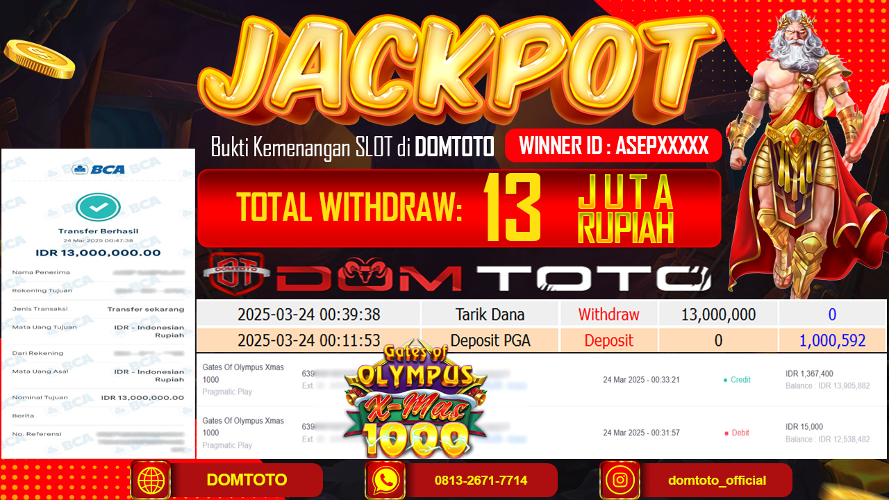 JACKPOT SLOT GATES OF OLYMPUS XMASS 1000  24 MARET 2025
